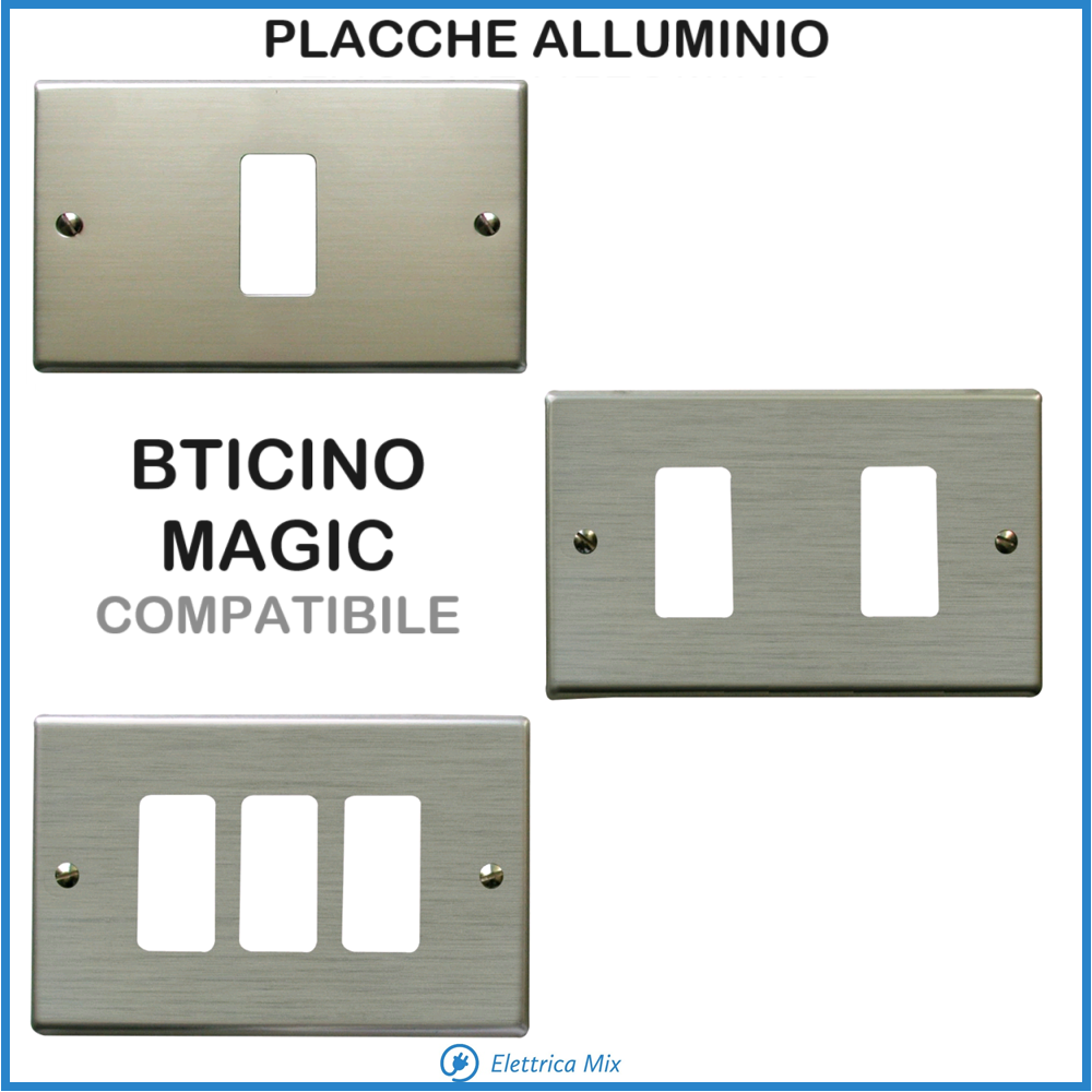 Placca placche bticino magic compatibili alluminio paglierino 1 2 3 fori posti